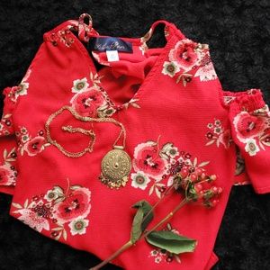 Bright cold shoulder top